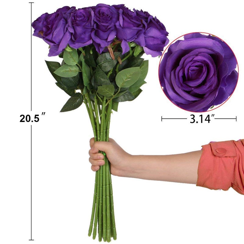 Bringsine Premium Artificial Fake Rose Flowers for Home decorations Bridal Wedding Bouquet Birthday Bunch Hotel Party Garden Floral Decor-Purple - Image 2